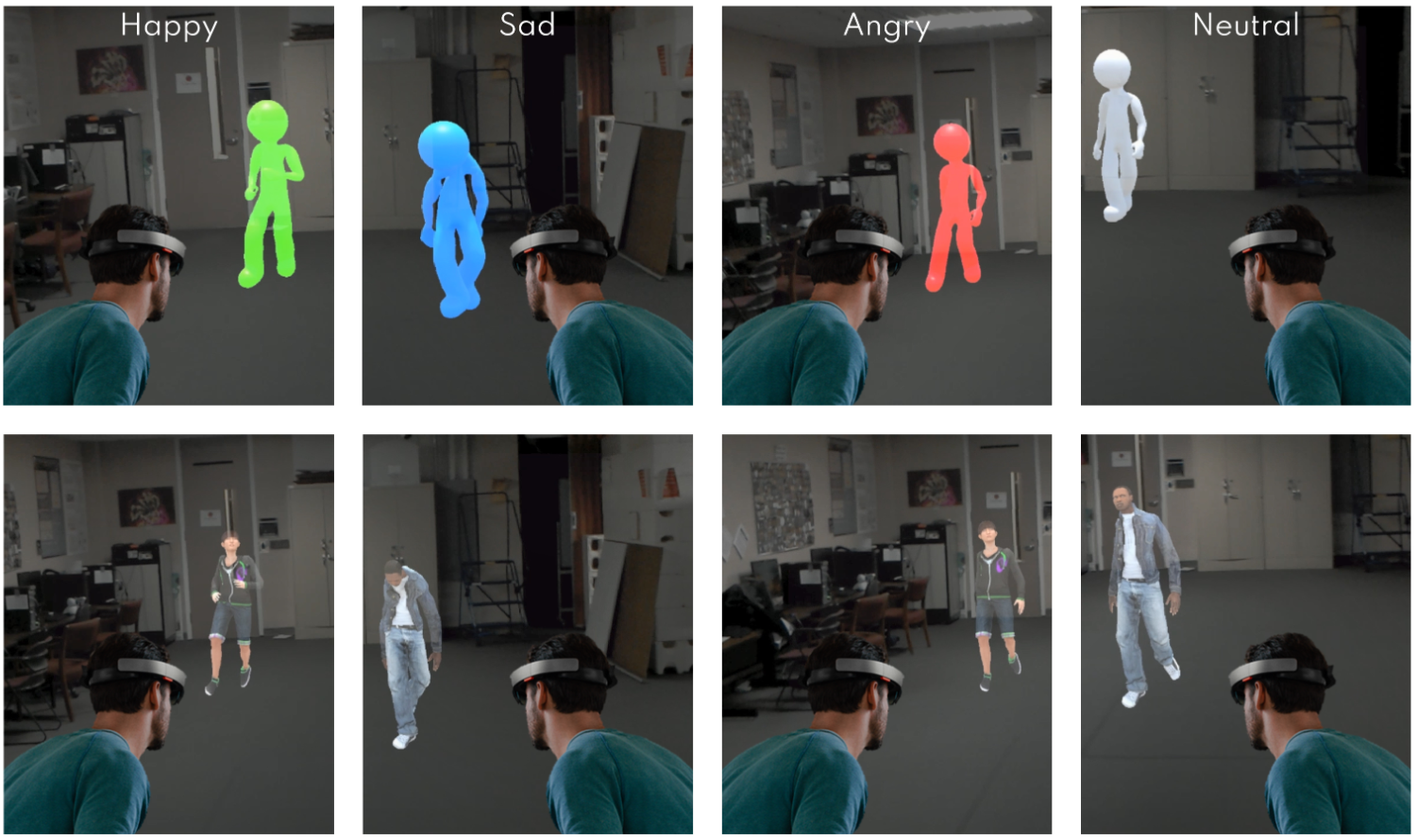 Our emotionally expressive agents in an AR environment.